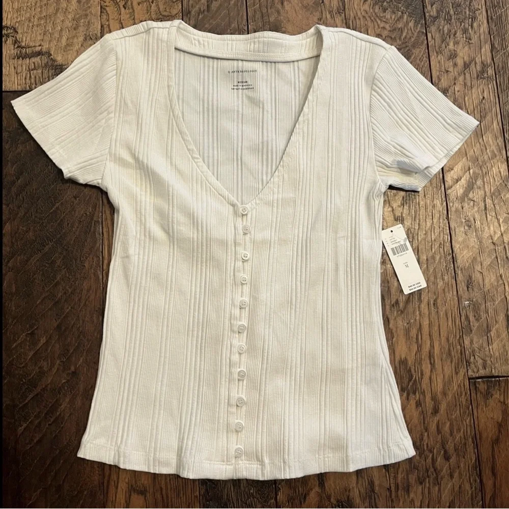 White Ribbed Button-Down Top - Picture 5 of 8